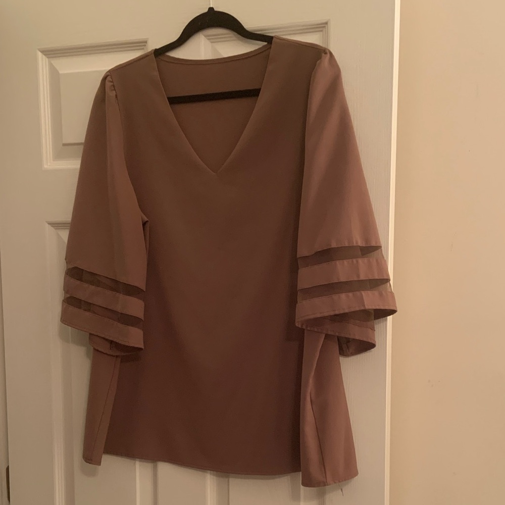Chic Tan Women's Blouse with Layered Sleeves